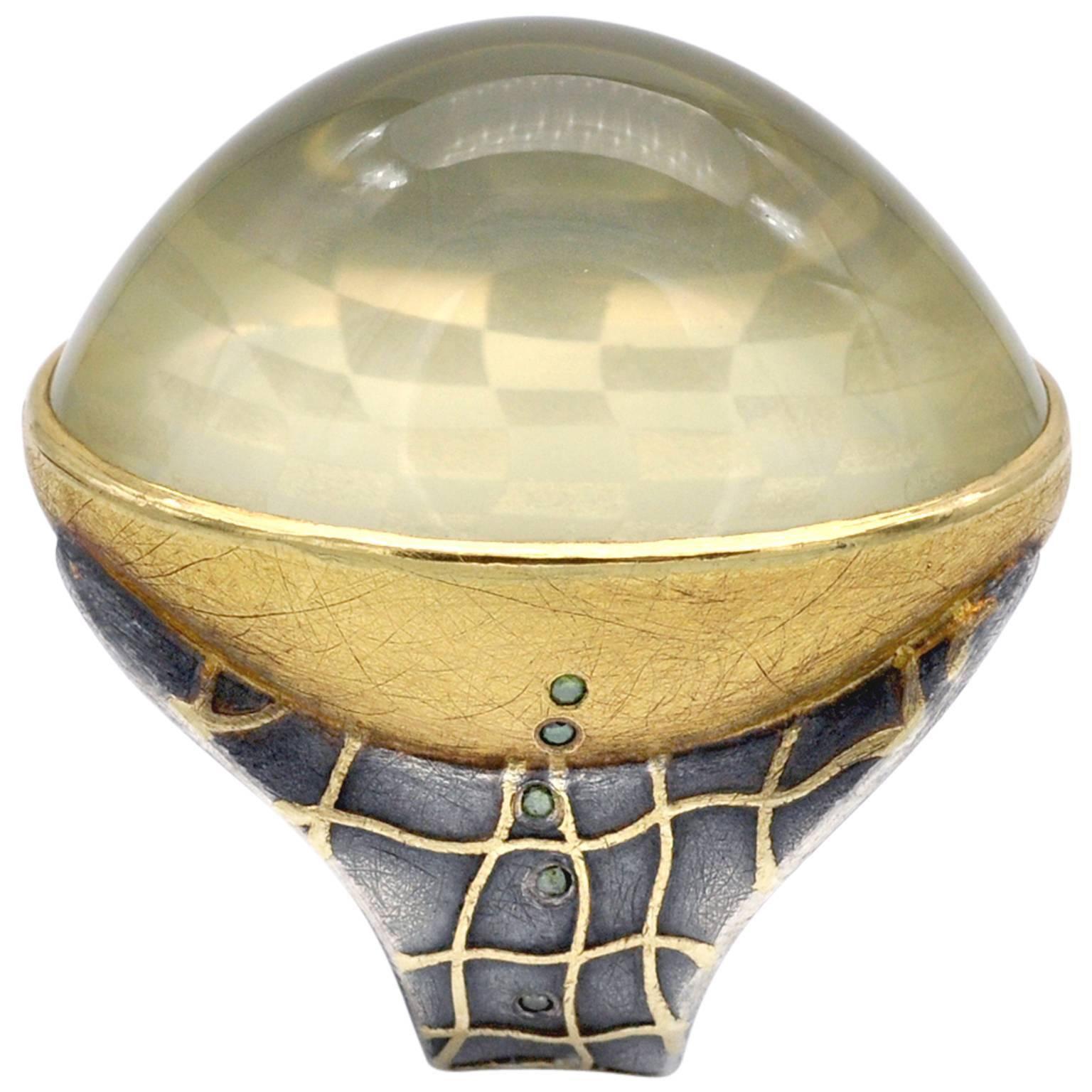 Michael Zobel Citrine Cabochon Diamond Silver Gold Ring