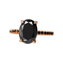 Alma Oscura Black & White Natural Black Diamond Oval Engagement Ring - 3.39 Ct