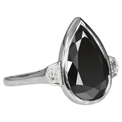 Negra Sombra Bezel Natural Black Diamond Pear Engagement Ring - 5.89 Ct
