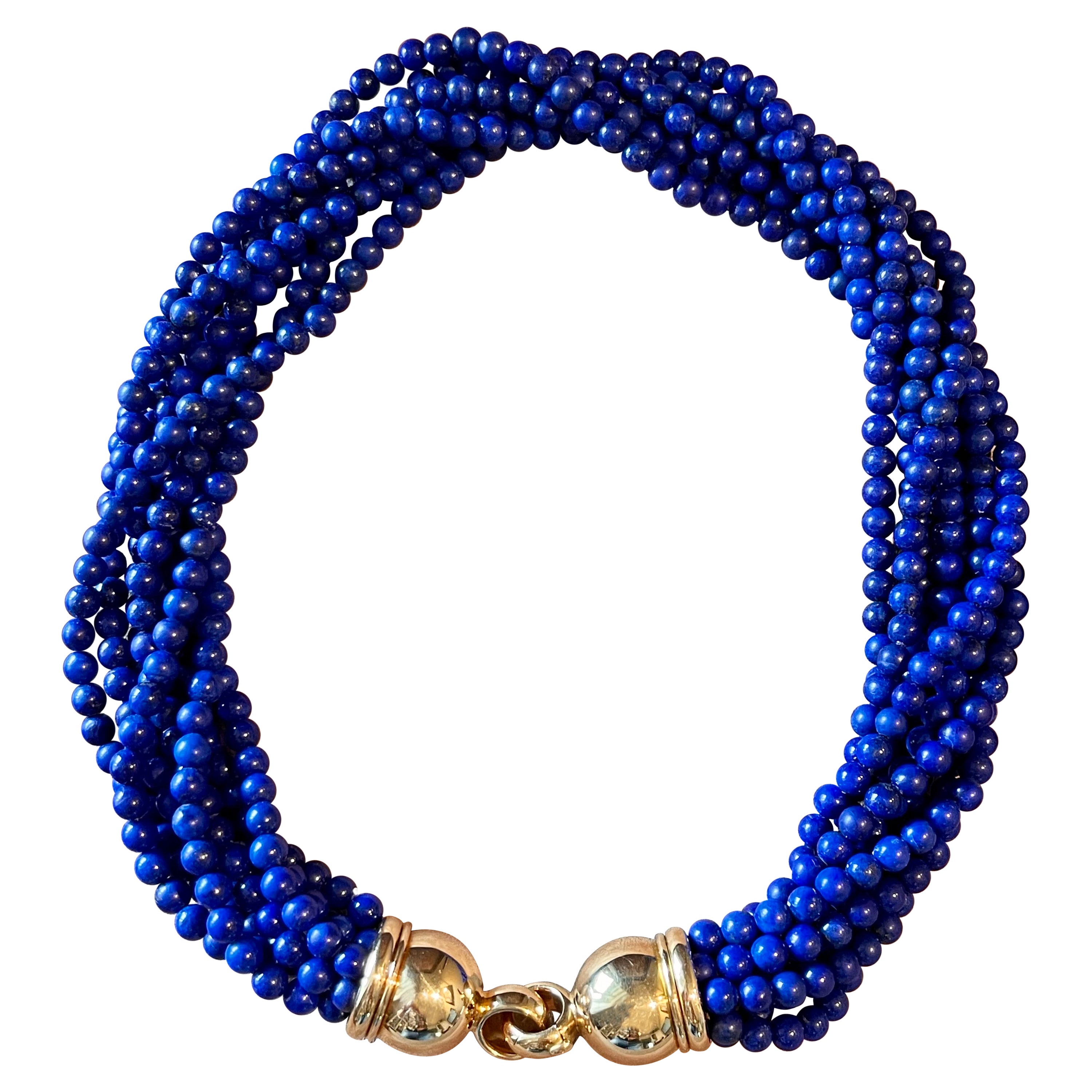 Collier Torsade en or jaune 18 K Lapis Lazuli Péclard Zurich en vente