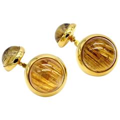 Elegant Rutilated Quartz and Gold Cufflinks 6