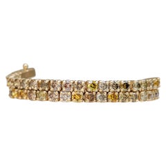NO RESERVE!  3.73 Carat Fancy Color Diamond Tennis - 14K Yellow Gold - Bracelet