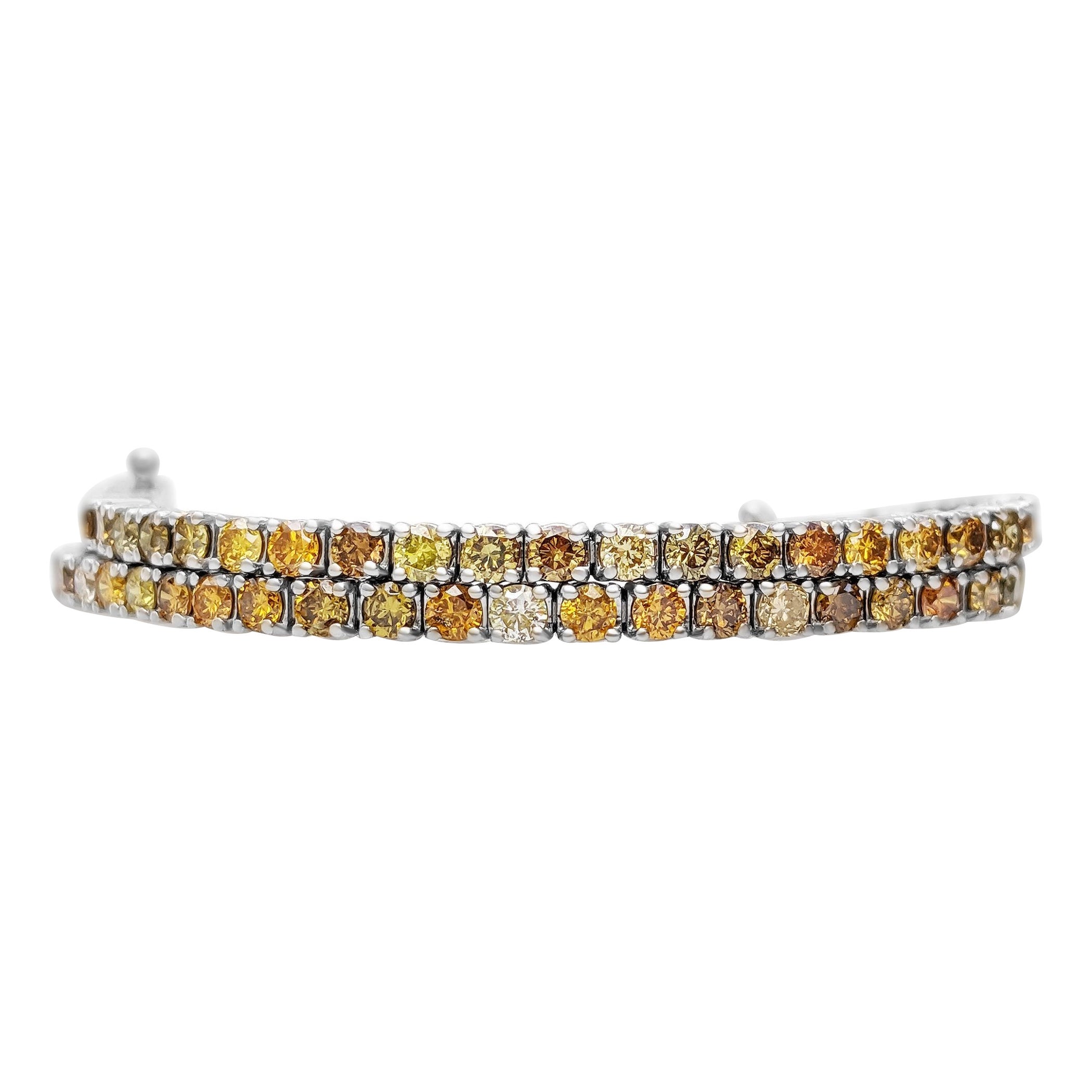 NO RESERVE!  2.98 Carat Fancy Color Diamond Tennis - 14K White gold - Bracelet