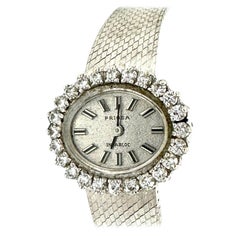 .75 Karat 14k Weißgold Priosa Incabloc Diamant Uhr ist ein 1980er Jahrgang