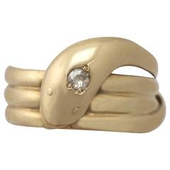 1910s Antique Diamond and Yellow Gold Snake Cocktail Ring 8