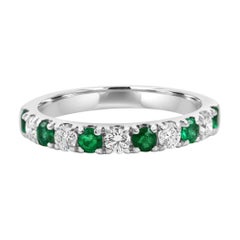 Emerald White Diamond Round 18K White Gold 11 Stone Fashion Engagement Band Ring