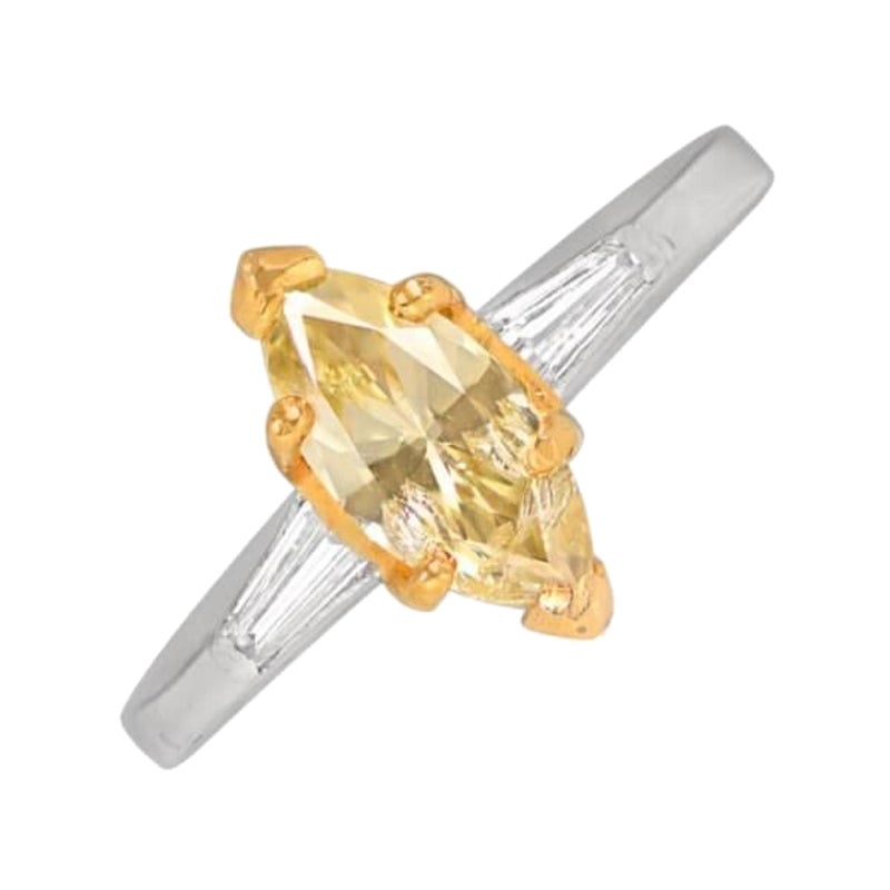 Verlobungsring, Platin, GIA 1,01 Karat gelber Fancy-Diamant im Marquise-Schliff