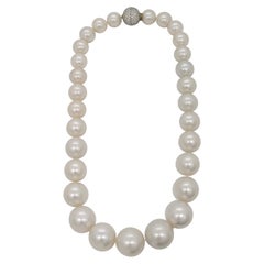 White South Sea Pearl & Pave Diamond Necklace in Platinum