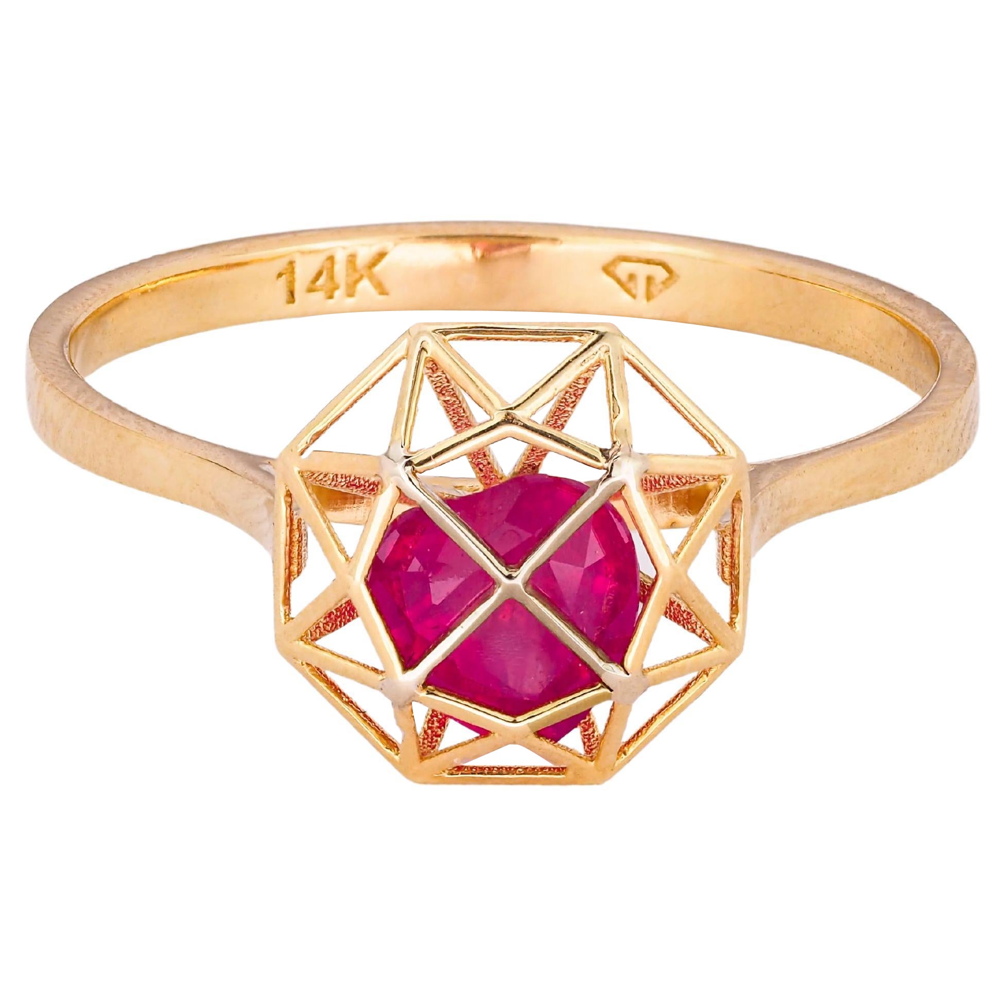 14 Karat Gold Ring with Heart Ruby, July Birthstone Ruby Ring, Love ...