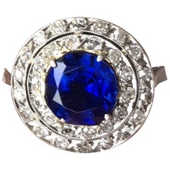 Edwardian Natural Burma Sapphire Diamond Platinum Ring