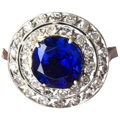 Edwardian Natural Burma Sapphire Diamond Platinum Ring 1