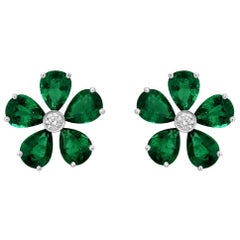 10.50 Carat Emerald and Diamond Flower Earrings