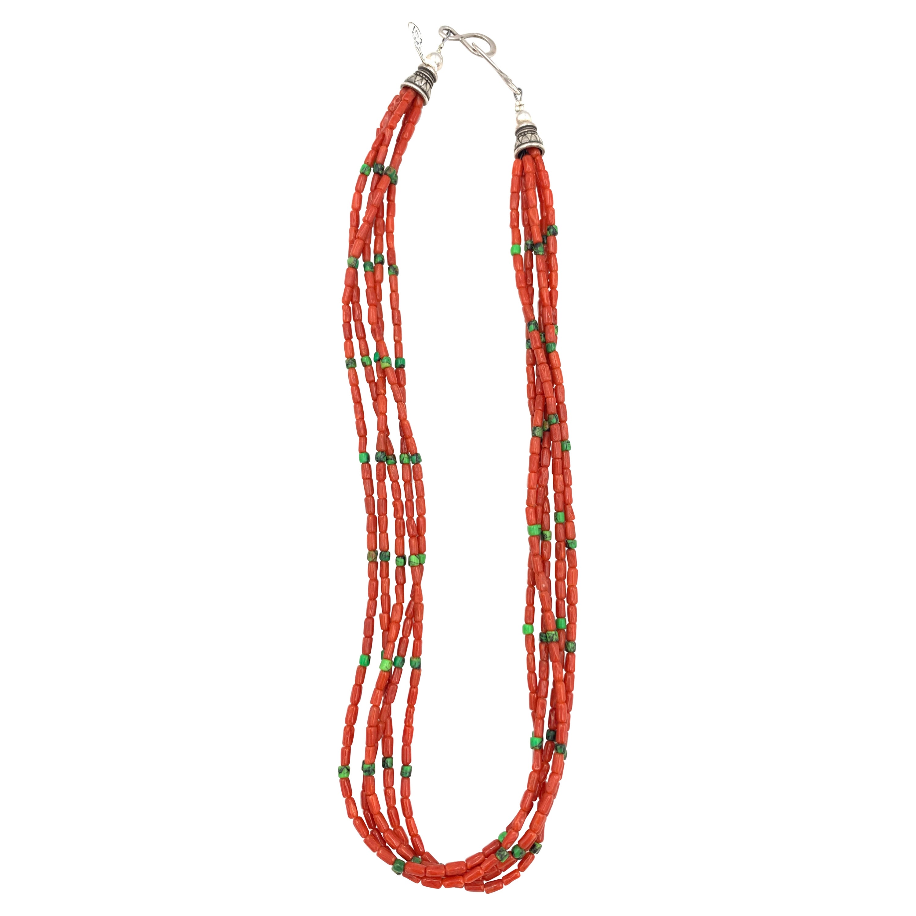 Contemporary Heishi Style Coral Beaded Necklace with Five Strands.