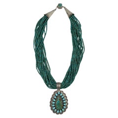 Retro Turquoise Beaded Necklace with Turquoise Pendant