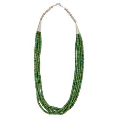 Collier de perles en or et turquoise de style Heishi contemporain à cinq brins