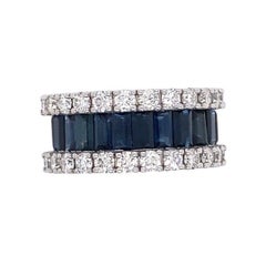 Baguette Sapphire and Round Diamonds Full Eternity Ring in 18ct White Gold