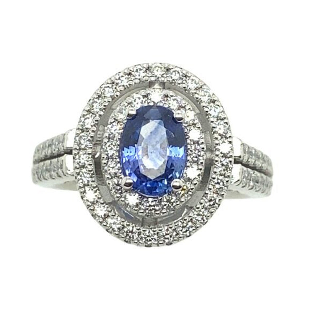 1.04ct Certified Natural Ceylon Sapphire Ring Surrounded by 0.87ct Diamonds For Sale