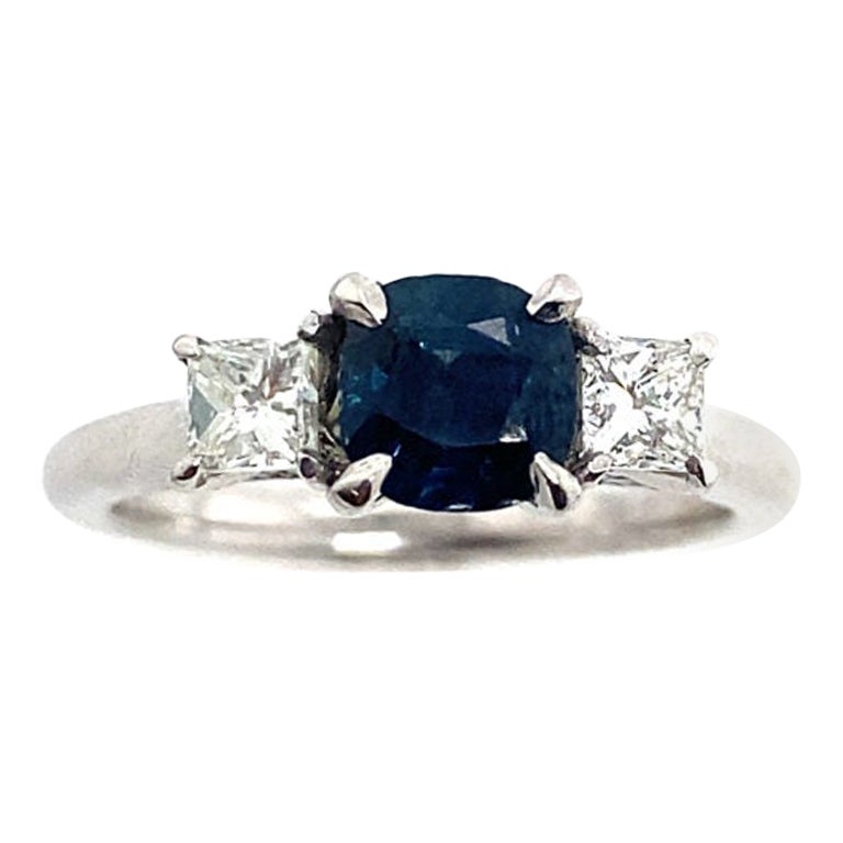 Natural Cushion Shape 1.12ct Sapphire and 0.52ct Diamond Ring in Platinum For Sale