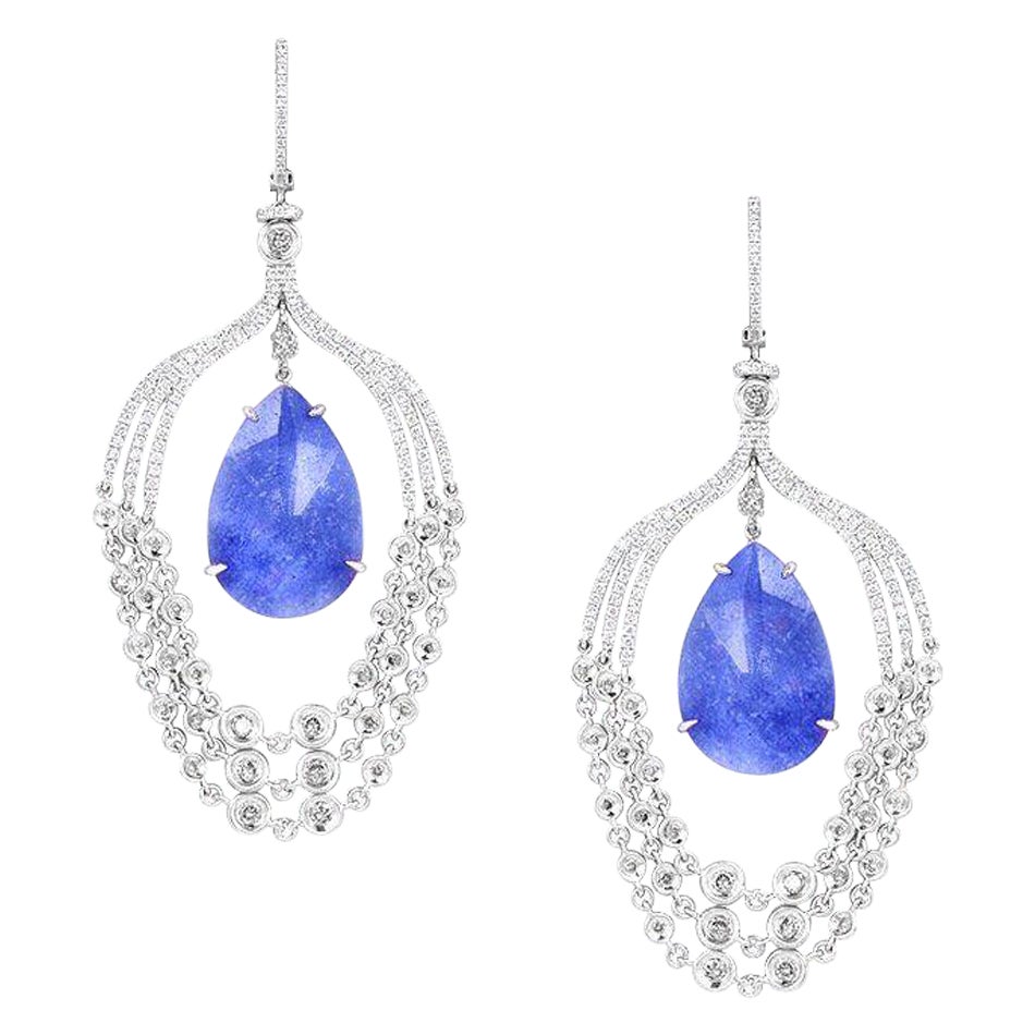 Natkina Fancy Blue Tanzanite Diamond White 18 Karat Gold  Earrings for Her For Sale