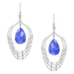 Natkina Fancy Blue Tanzanite Diamond White 18 Karat Gold  Earrings for Her