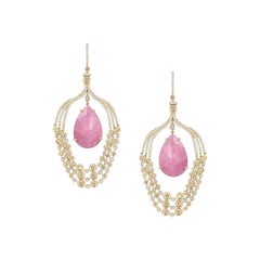 Pink Tourmaline Rock Crystal Diamond 18 Karat Rose Gold Chandelier Earrings