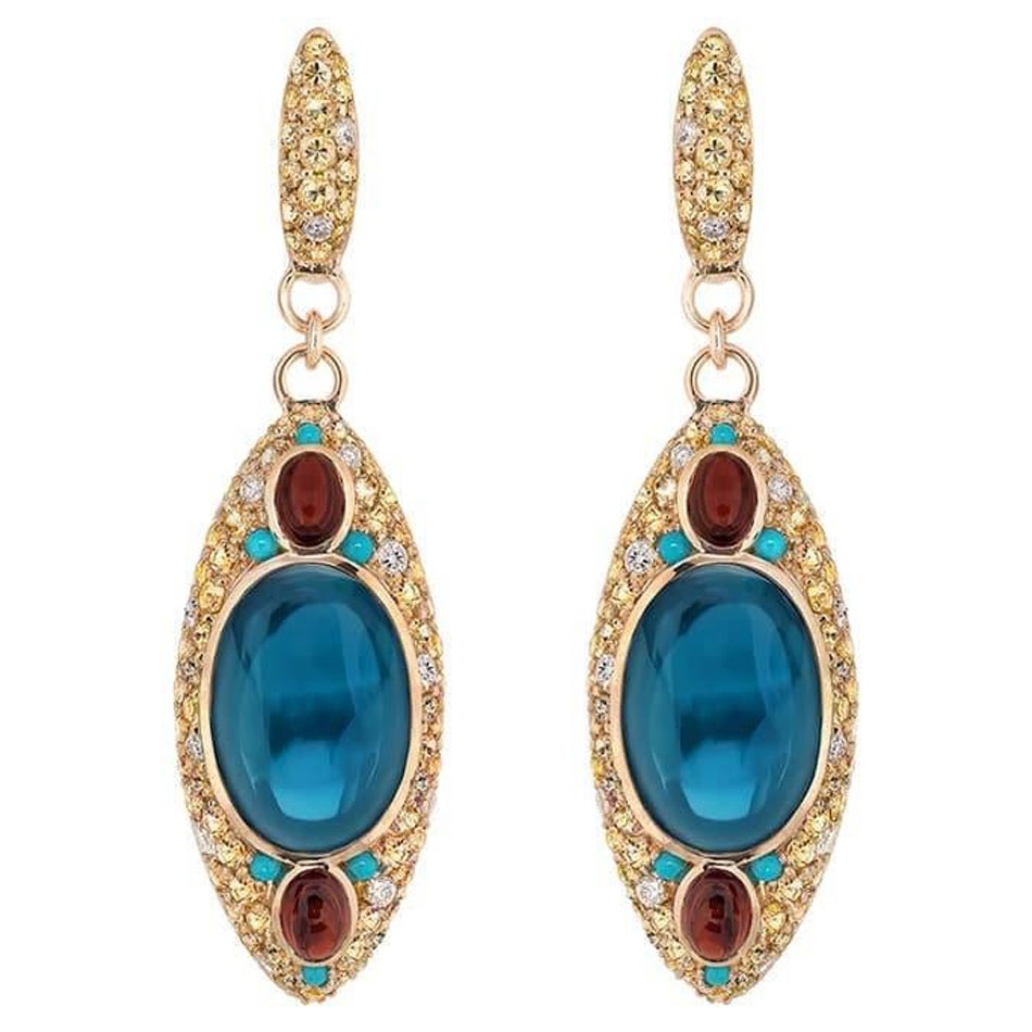 Ukrainianische Kollektion Saphir Topas Granat Diamant 18 Karat Gold Ohrringe