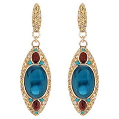 Pendientes Colección Ucraniana Zafiro Topacio Granate Diamante Oro 18 Kilates