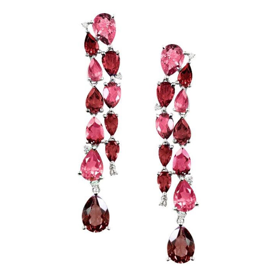 Diamond Garnet Rhodolit Topaz Rose Gold Dangle Earrings