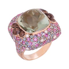 Anillo Cuarzo Diamante Zafiro Verde Zafiro Rosa Cuarzo Oro Amarillo 18 Kilates