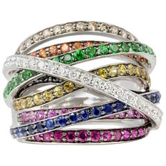 Diamante Zafiro Naranja Rubí Oro Blanco 18 Quilates Anillo Arco Iris Fuegos Artificiales