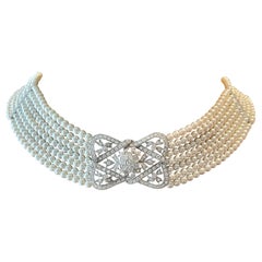 18 K white Pearl Diamond Collar Choker Necklace  