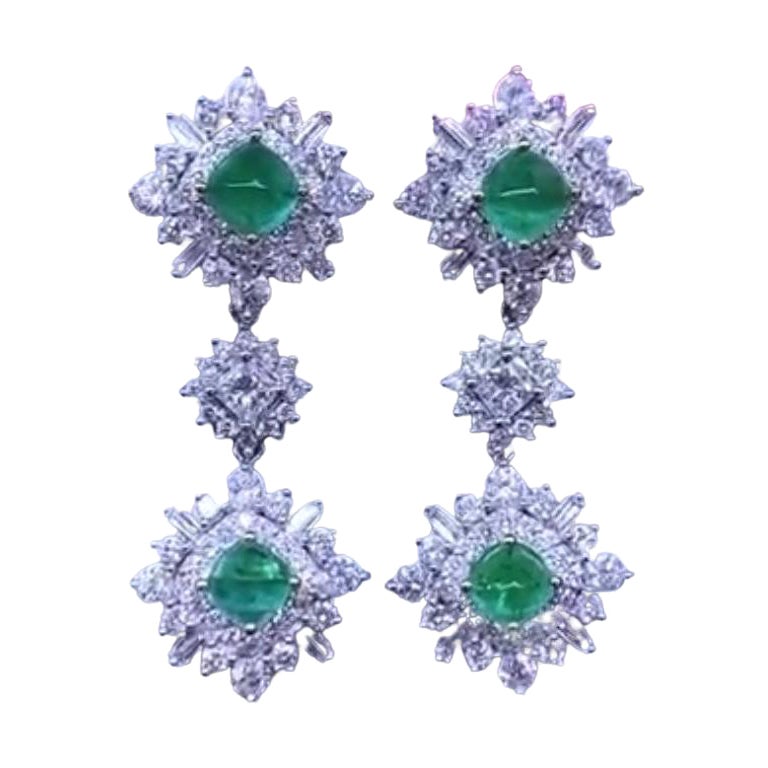 AIG certified 6.80 Ct Diamonds Zambia Emeralds 5.40 Ct 18K Gold Earrings  For Sale