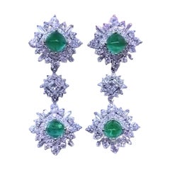 AIG certified 6.80 Ct Diamonds Zambia Emeralds 5.40 Ct 18K Gold Earrings 