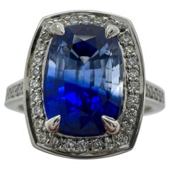 GIA Certified 2.92ct Bi Colour Ceylon Sapphire 18k White Gold Diamond Halo Ring