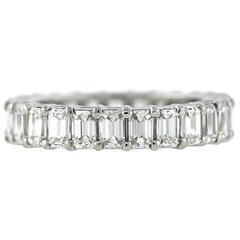 Hand Finished 6.11 Carats Emerald Cut Diamonds Platinum Eternity Band Ring