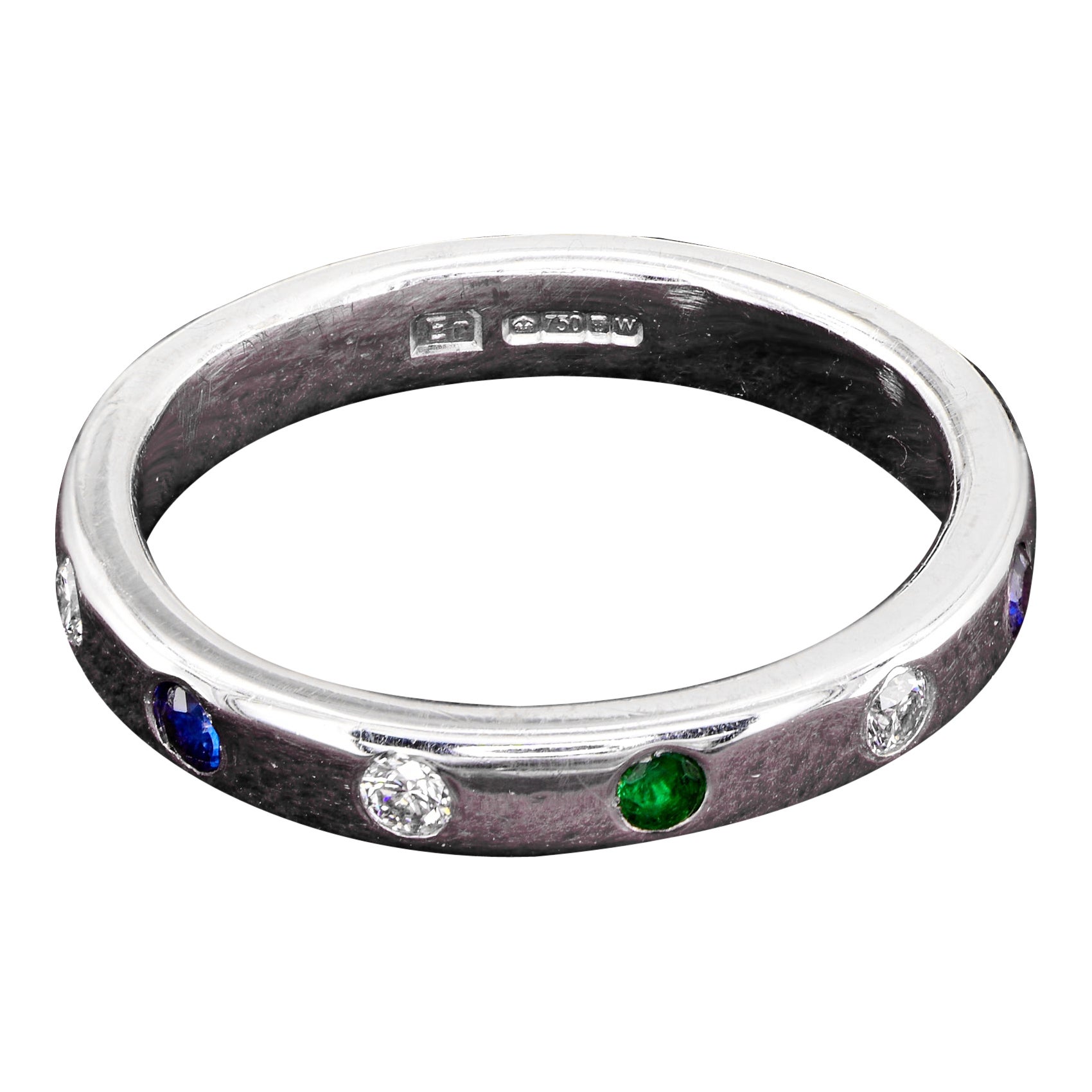 British .50 Ct. Diamond Emerald Sapphire 18 KT Eternity ring For Sale