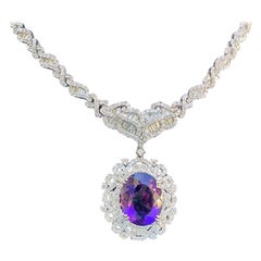 Majestic 52 Karat intensiver lila brasilianischer Amethyst & Diamant 18K Gold Halskette