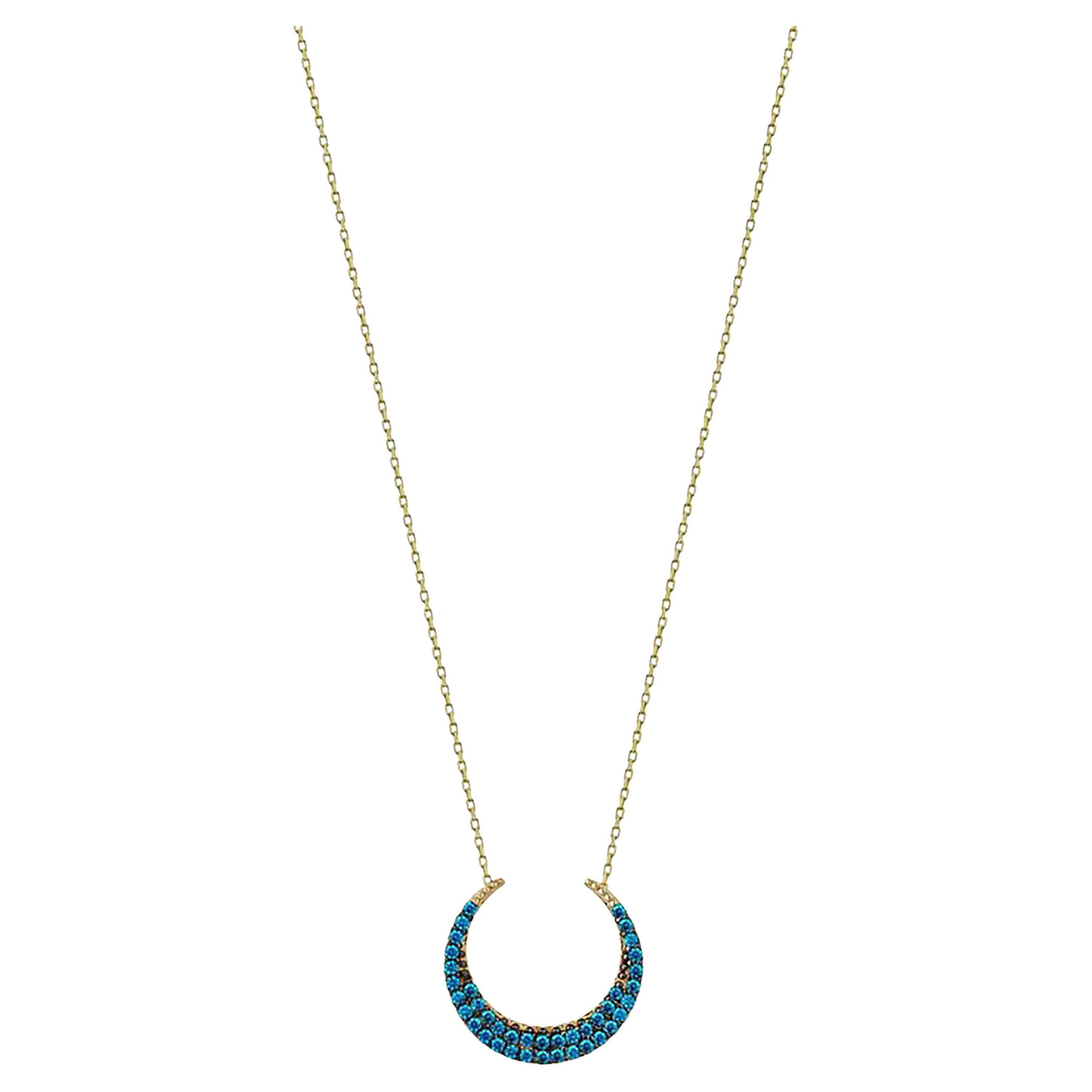 14k Gold Moon Star Necklace, 14K Gold Crescent Necklace For Sale at 1stDibs