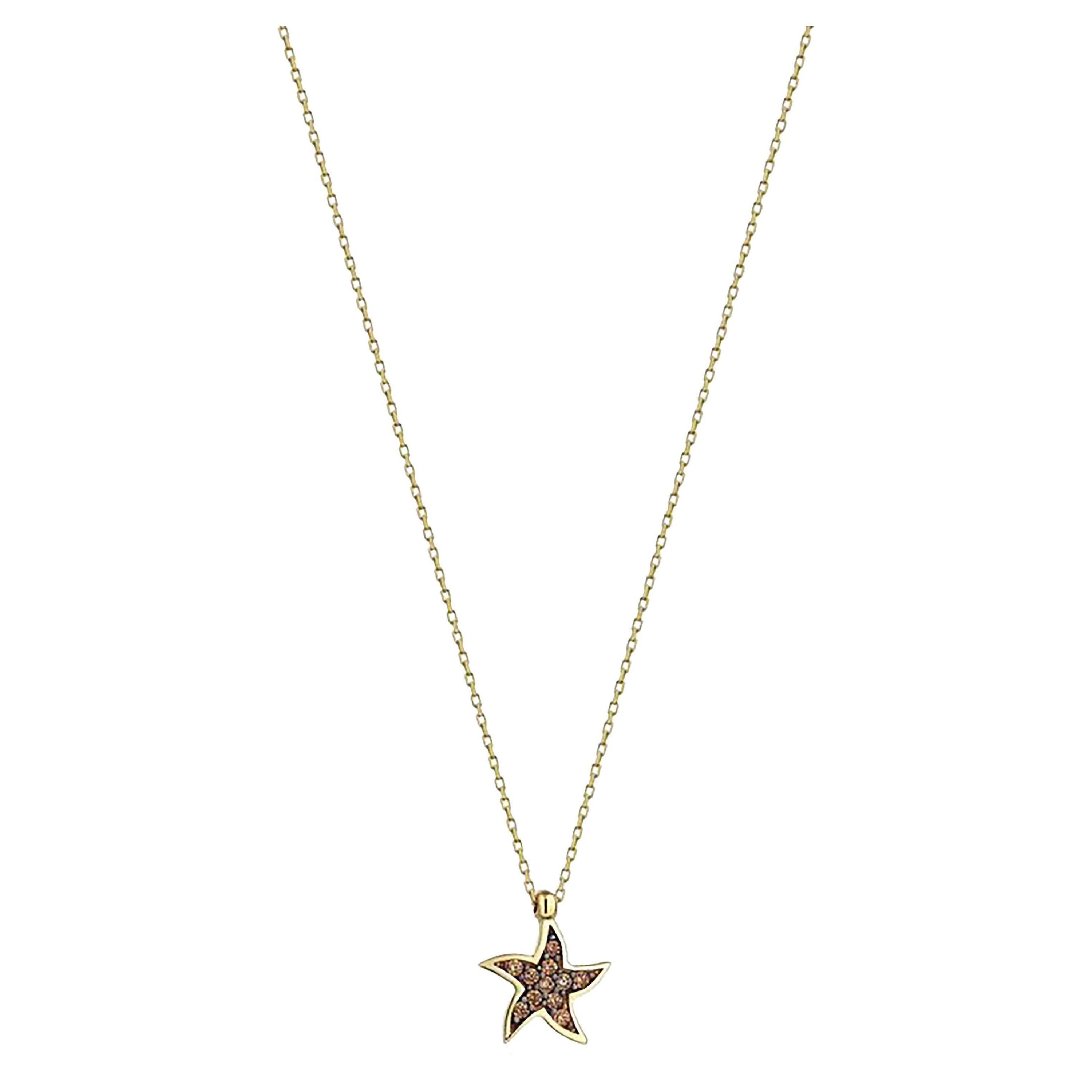 14K Gold Starfish Necklace. Solid Gold Starfish Necklace, Star Necklace