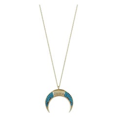 14k Solid Gold Horn Necklace, Gold Crescent Moon Pendant