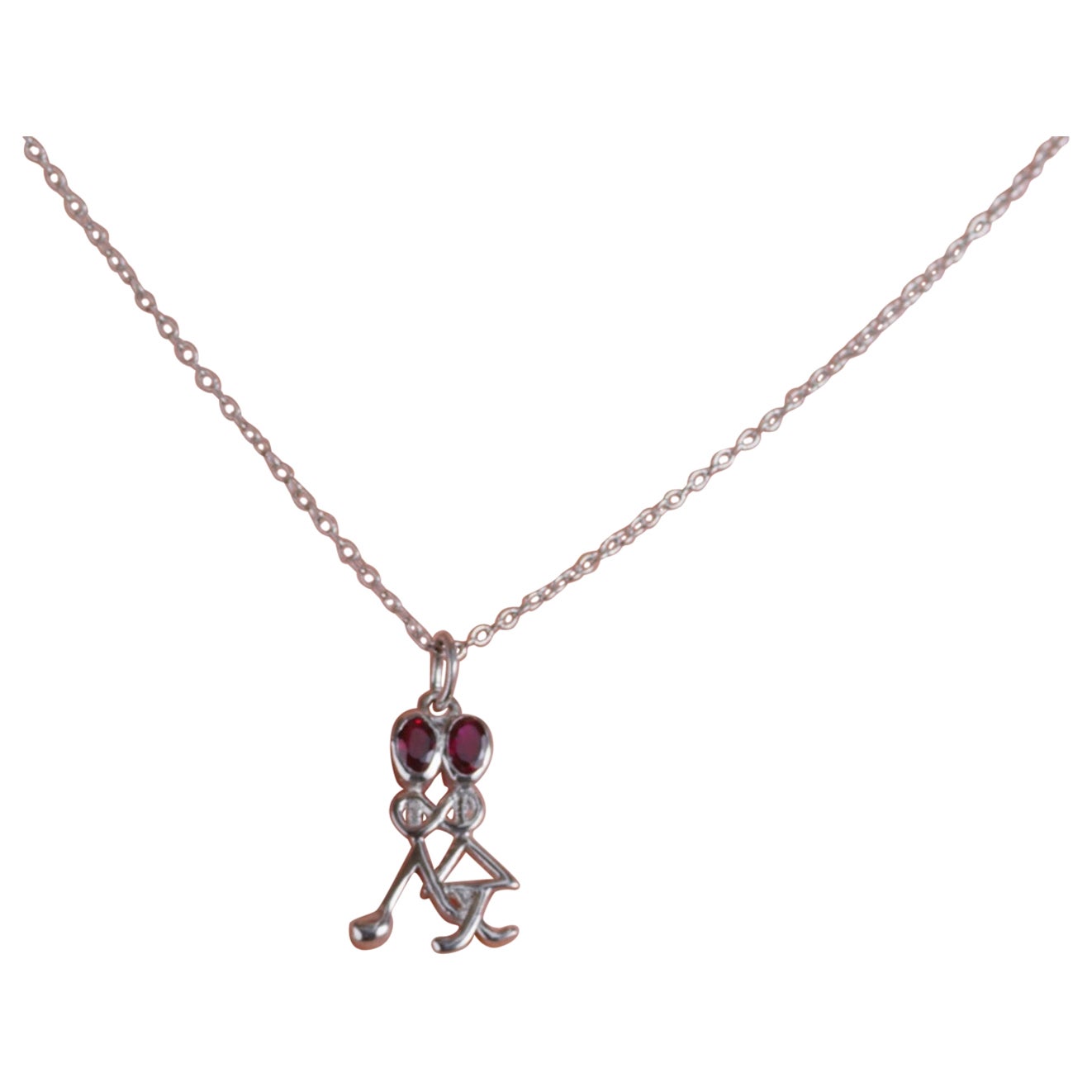 0.24 Carat Total Weight Ruby Sterling Silver Stick Figure Pendant Necklace