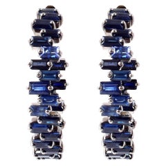 10.57 Carat Baguette-Cut Blue Sapphire Hoop Earrings in Victorian Style