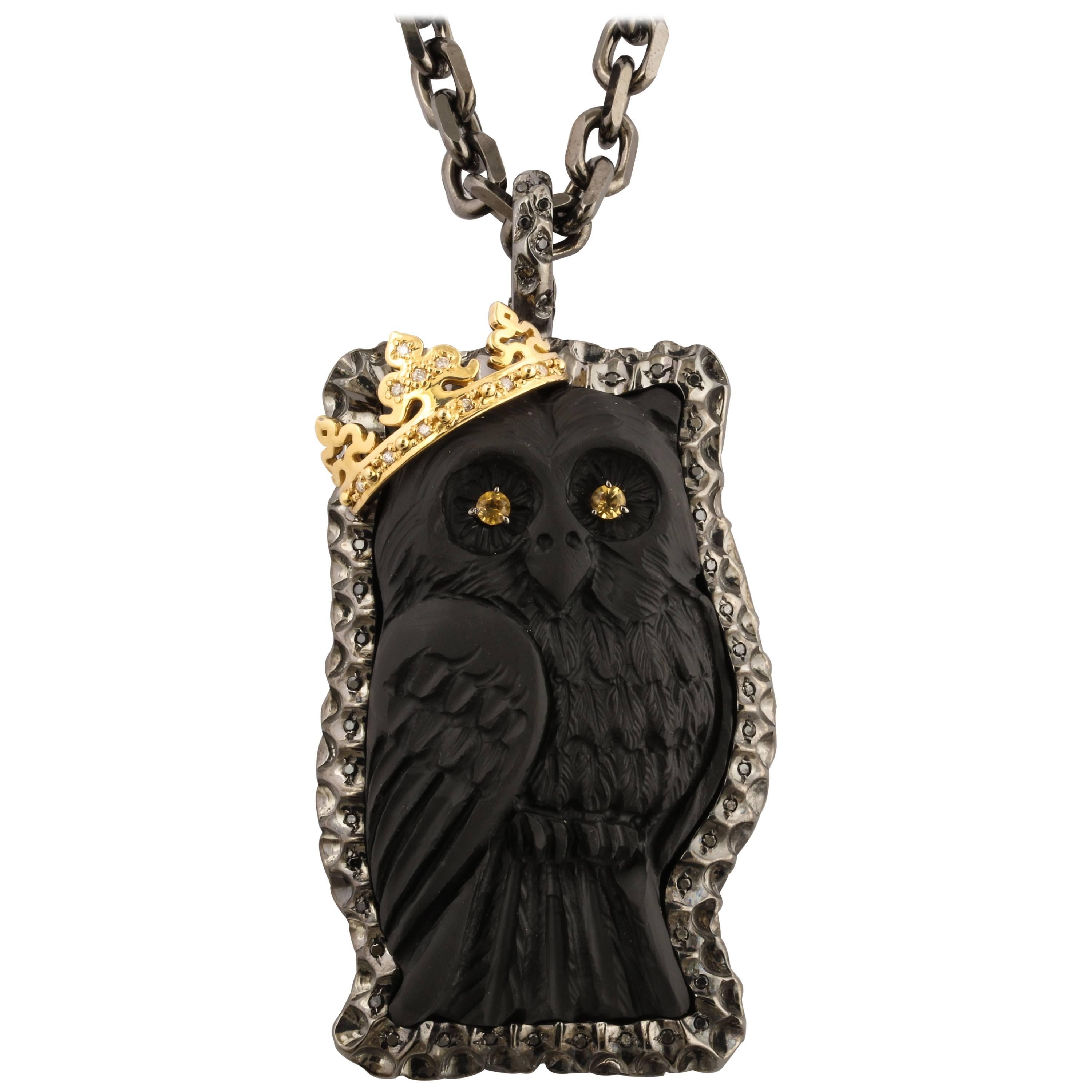Amedeo "Owl" Cameo  Gold Necklace For Sale