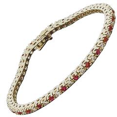 Ruby Diamond Gold Prong Set Tennis Line Bracelet Ruby Diamond Gold Prong Set Tennis Line Bracelet