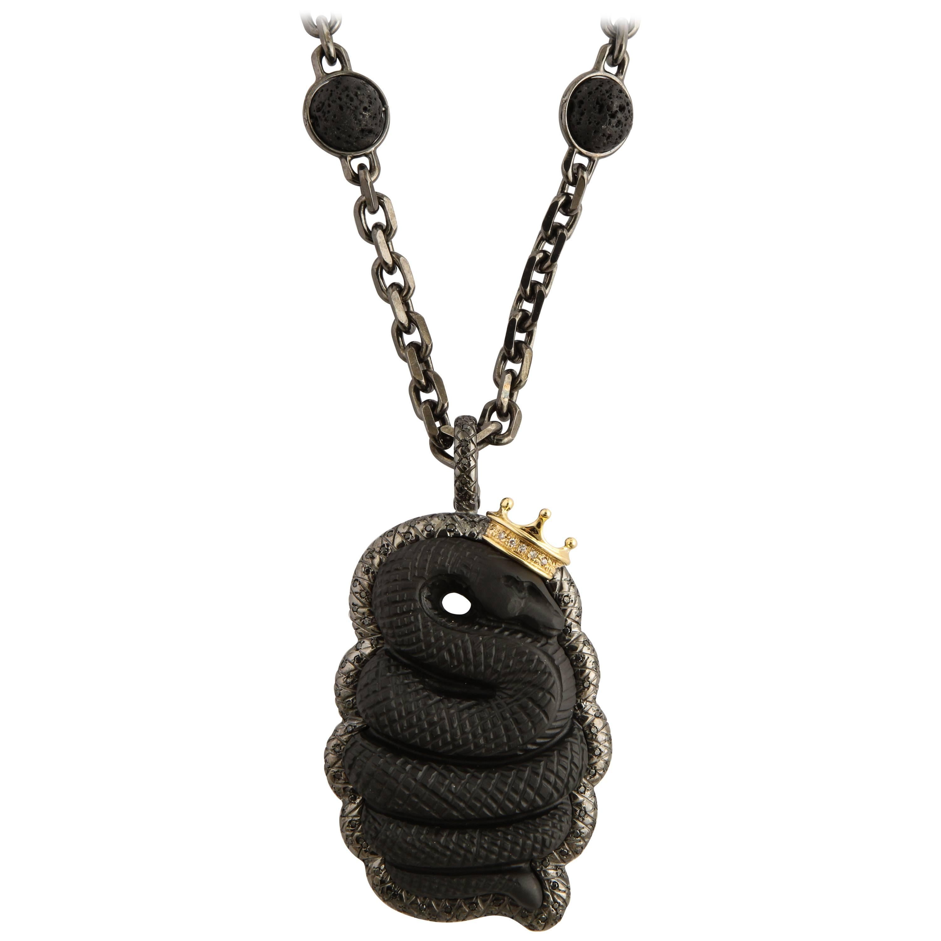 Amedeo "Serpent" Black Lava Cameo Necklace For Sale