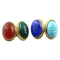 18 Karat Yellow Gold Turquoise Lapis Lazuli Carnelian Jade Beetles Cufflinks