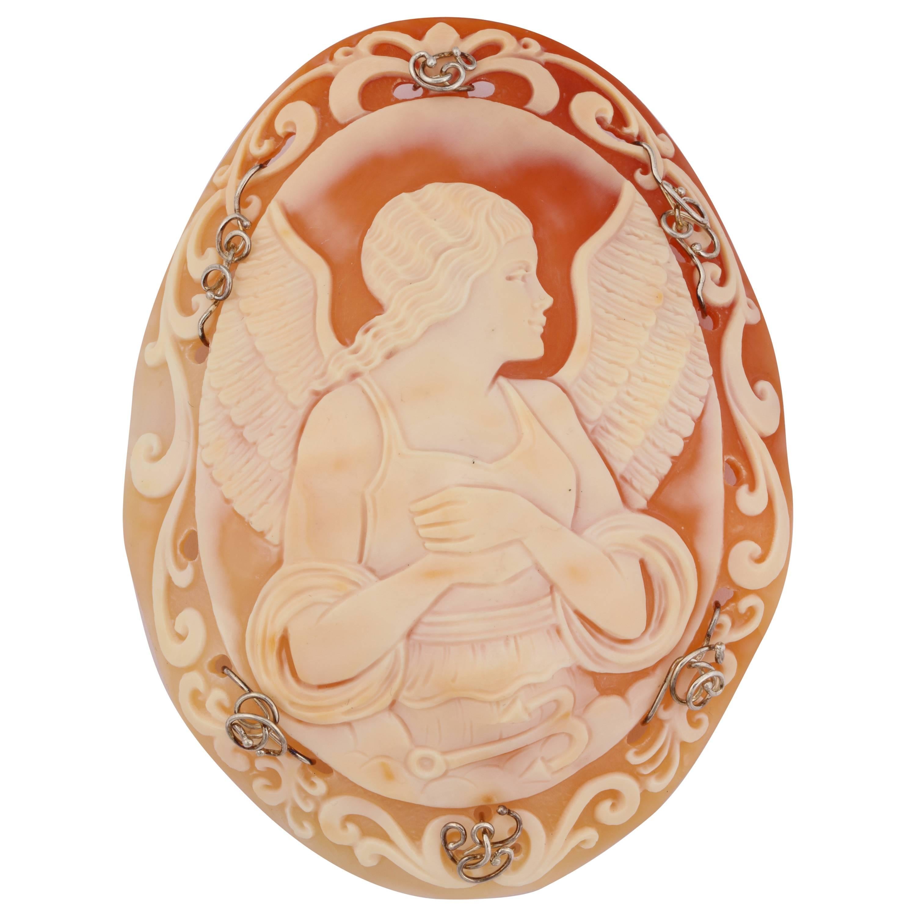 Amedeo "Angel" Cameo Silver Brooch Pendant For Sale