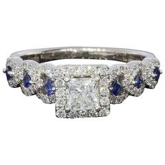 Used Vera Wang Princess Diamond Sapphire Halo Engagement Ring