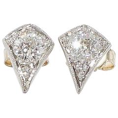 Art Deco 0.80 Carats Diamonds Platinum Stud Earrings 