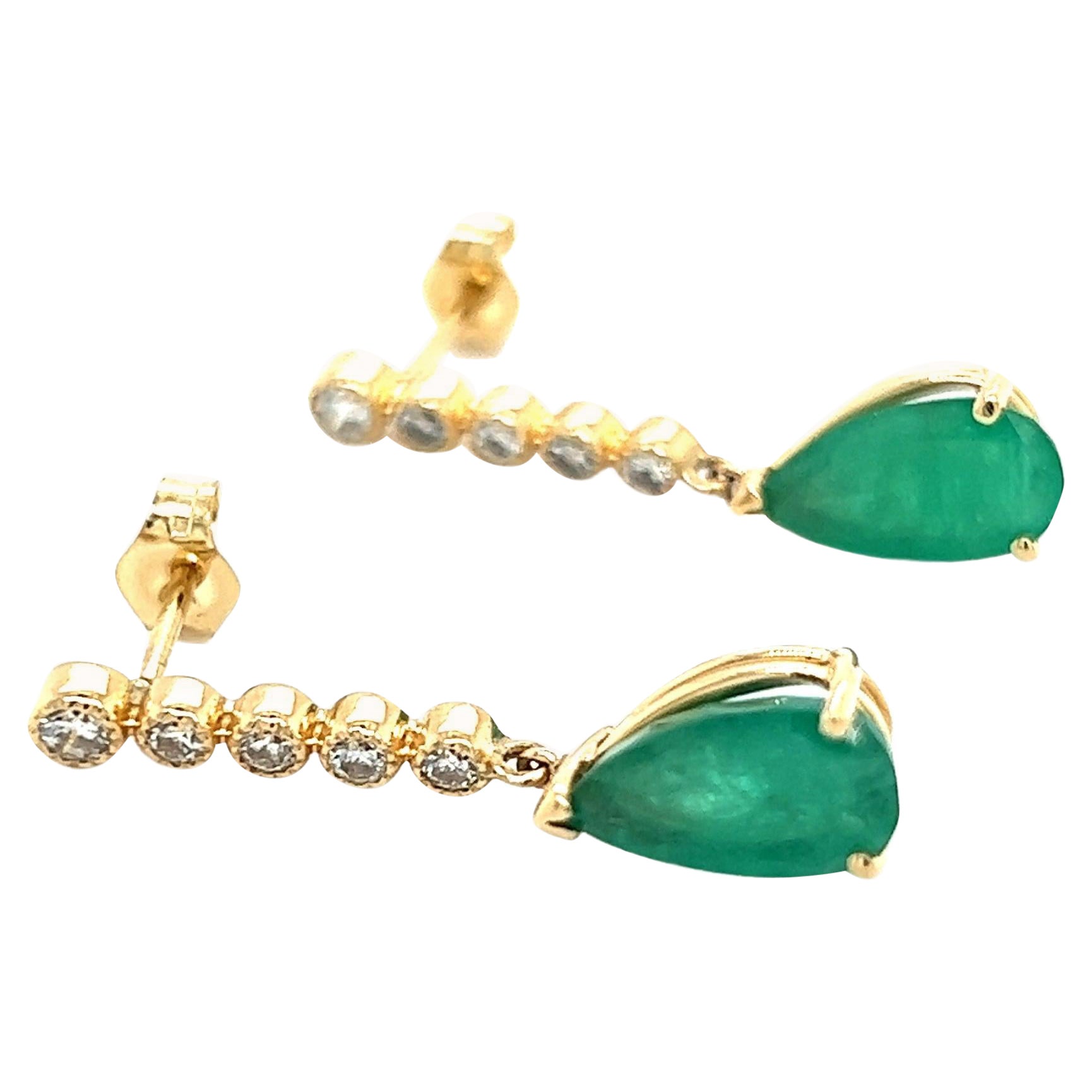 Natural Emerald Diamond Dangle Earrings 14k Y Gold 2.23 TCW Certified  For Sale